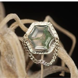 Feral Handmade 14K White Gold Moss Agate 14 Gauge Threaded End